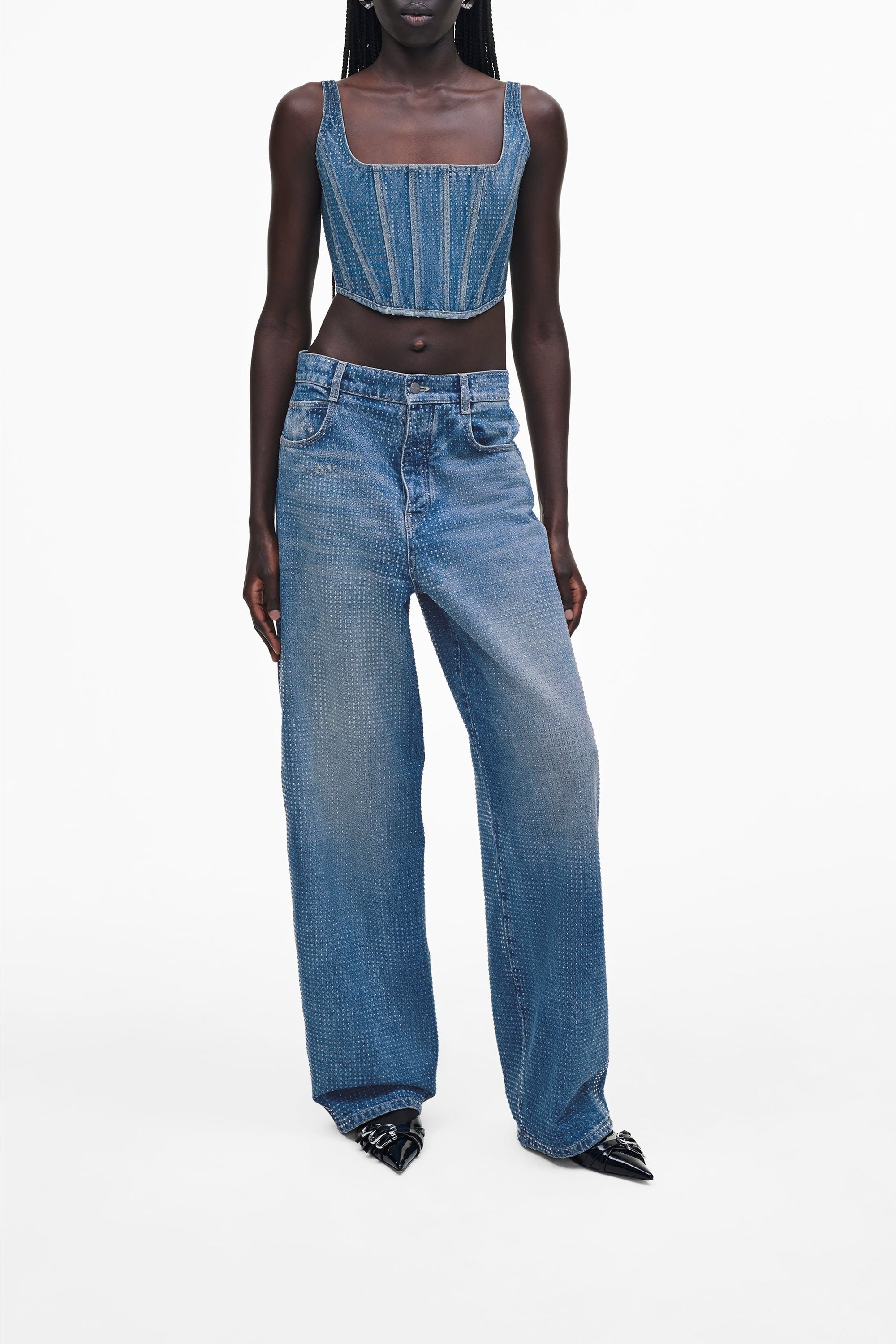 Corset cristallisé en denim - Light Blue Crystal