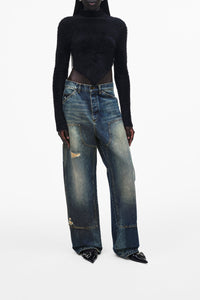 Grunge Hairy Pointed Sweater - Black