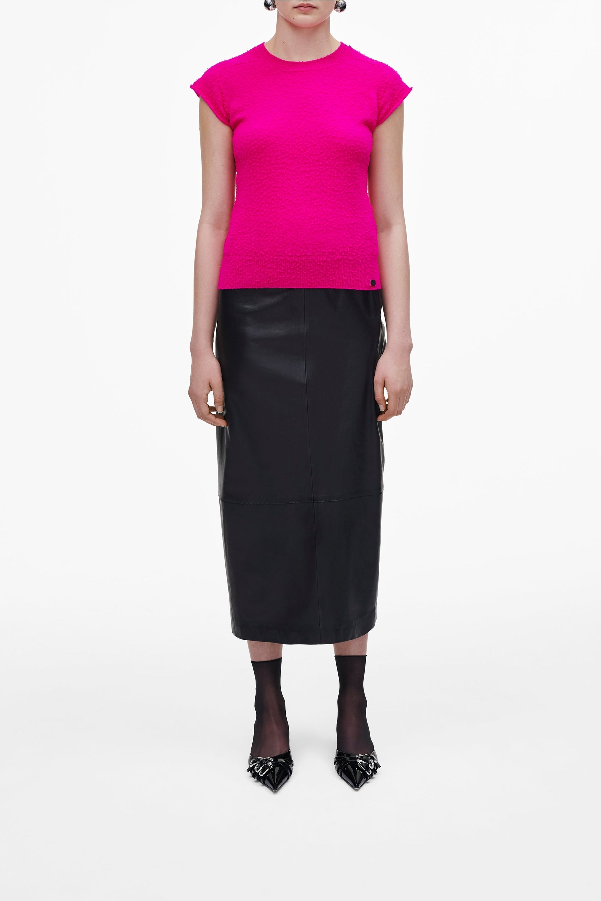 T-shirt à manches courtes Pilled en laine - Hot Pink