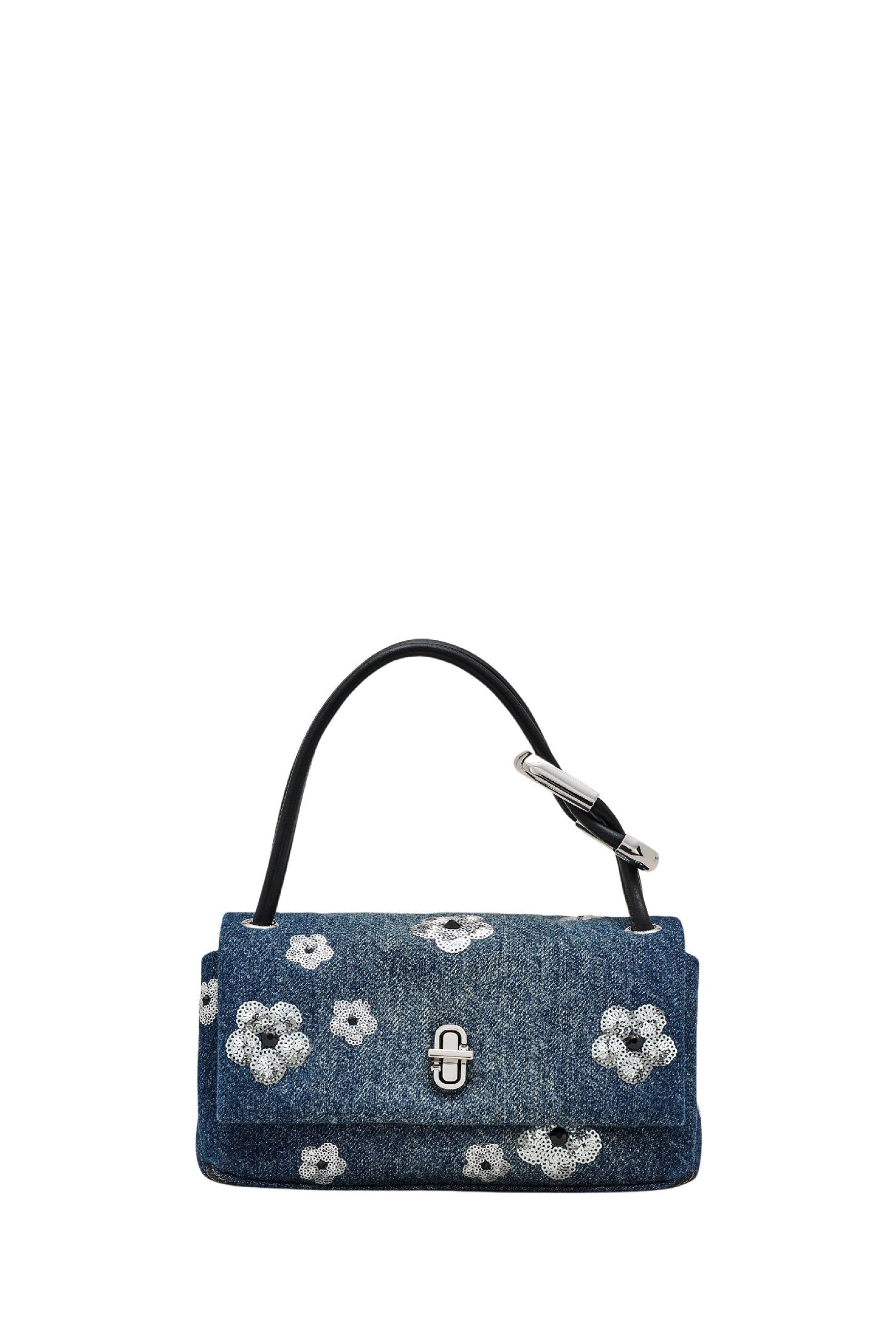 Sac The Mini Dual Top Handle en denim à paillettes daisy - Vintage Indigo