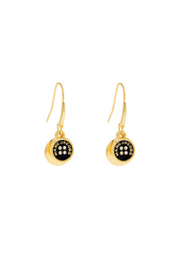 Button Drop earrings in brass - Gold & Black
