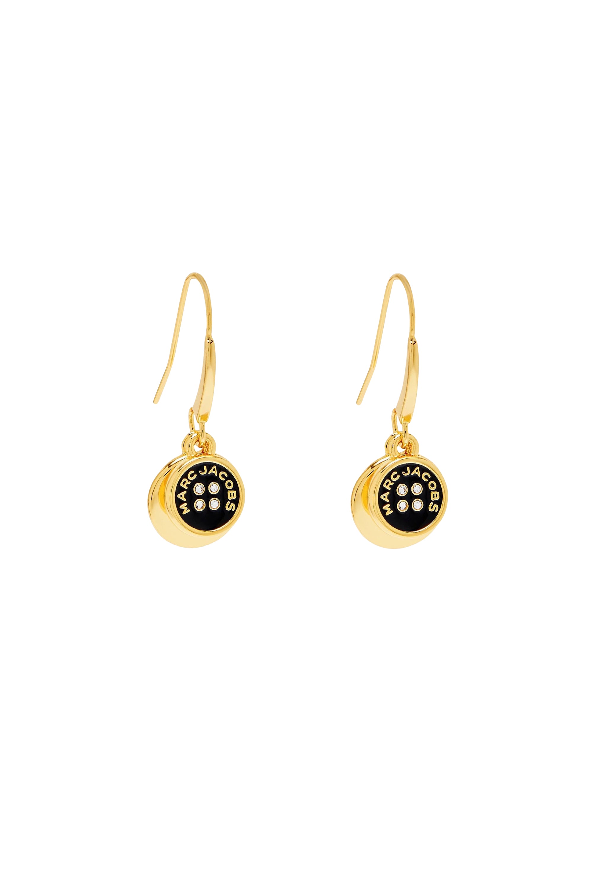Button Drop earrings in brass - Gold & Black