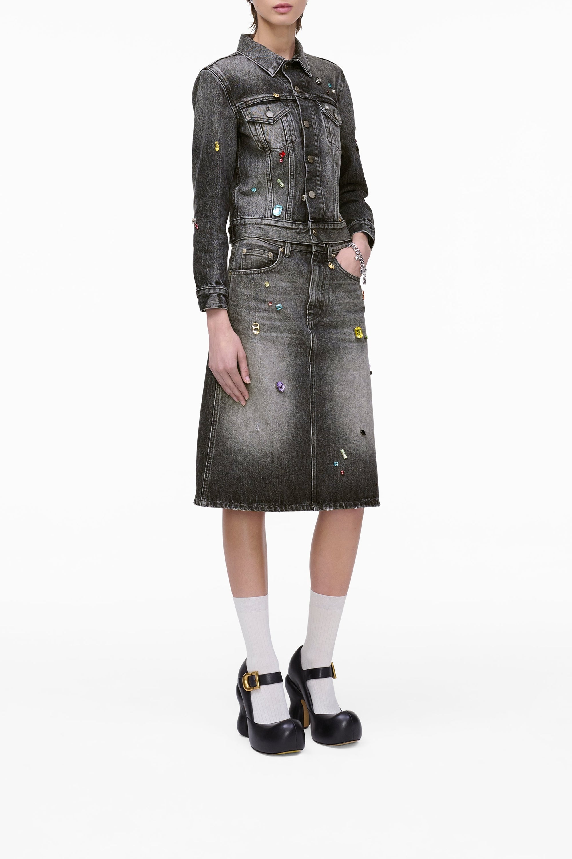 Veste Shrunken Trucker en denim - Bleached Black