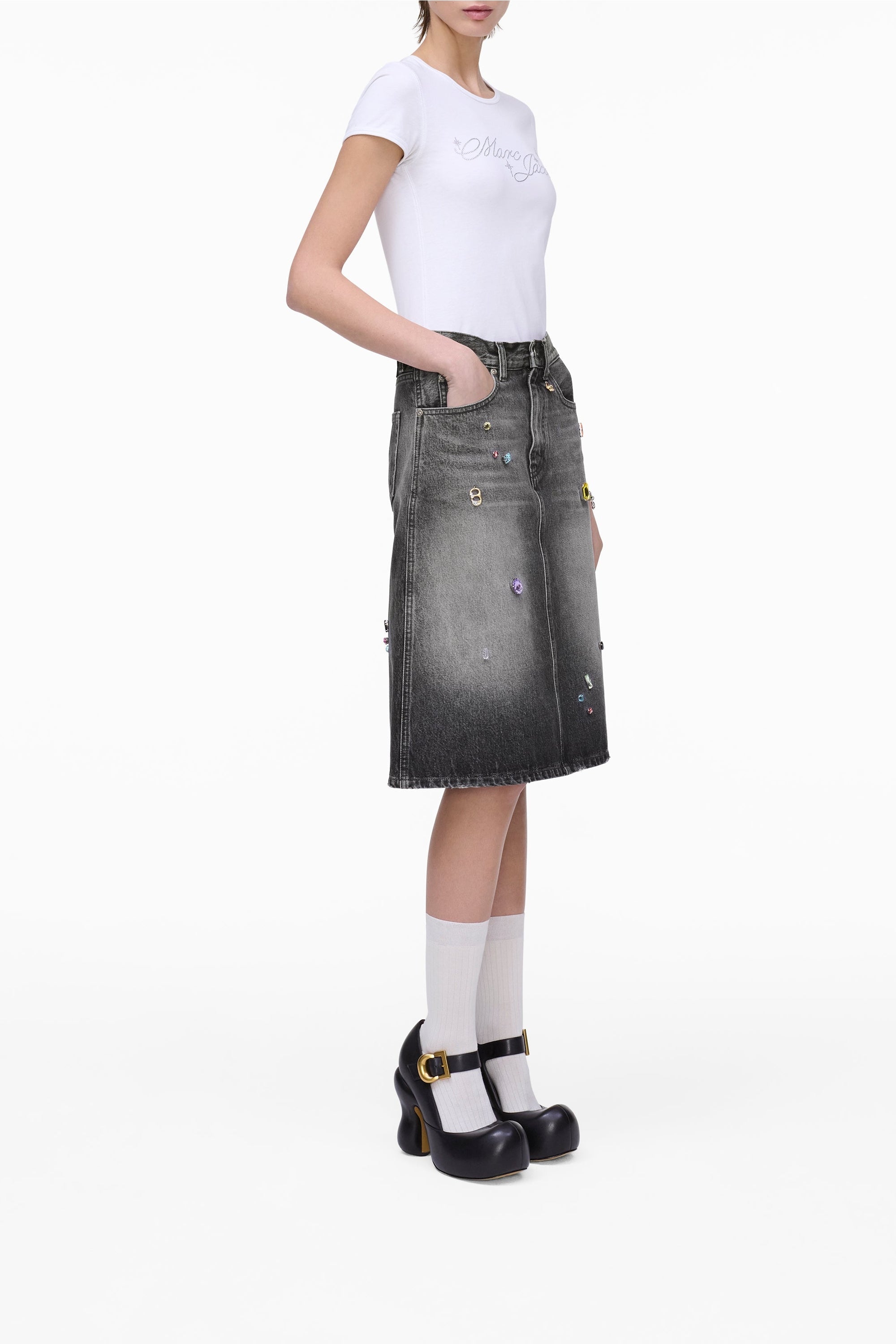 Jupe midi en denim - Bleached Black