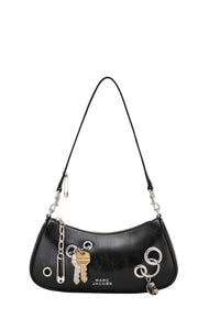 Leather sequinned shoulder bag - Black