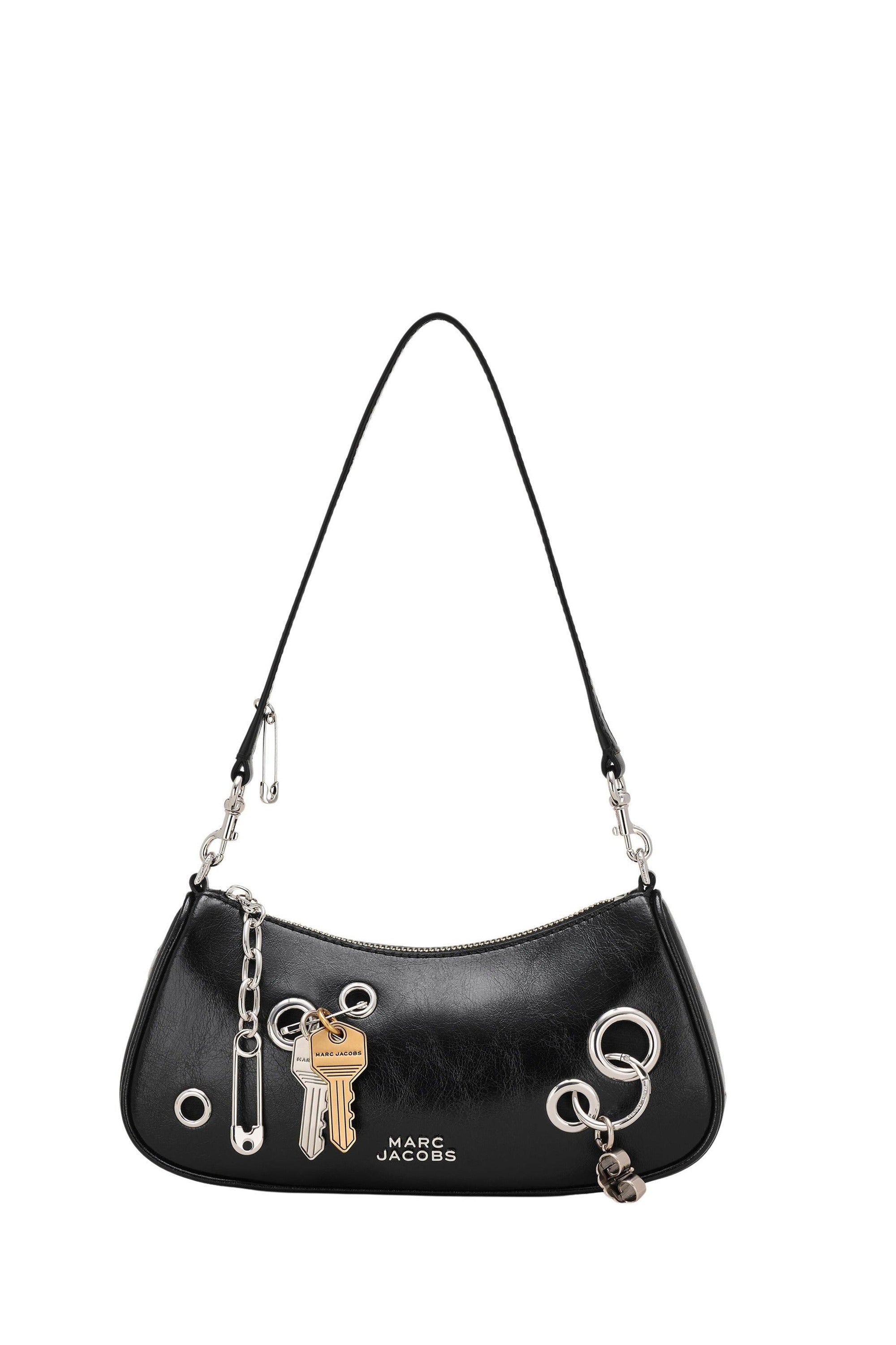Leather sequinned shoulder bag - Black