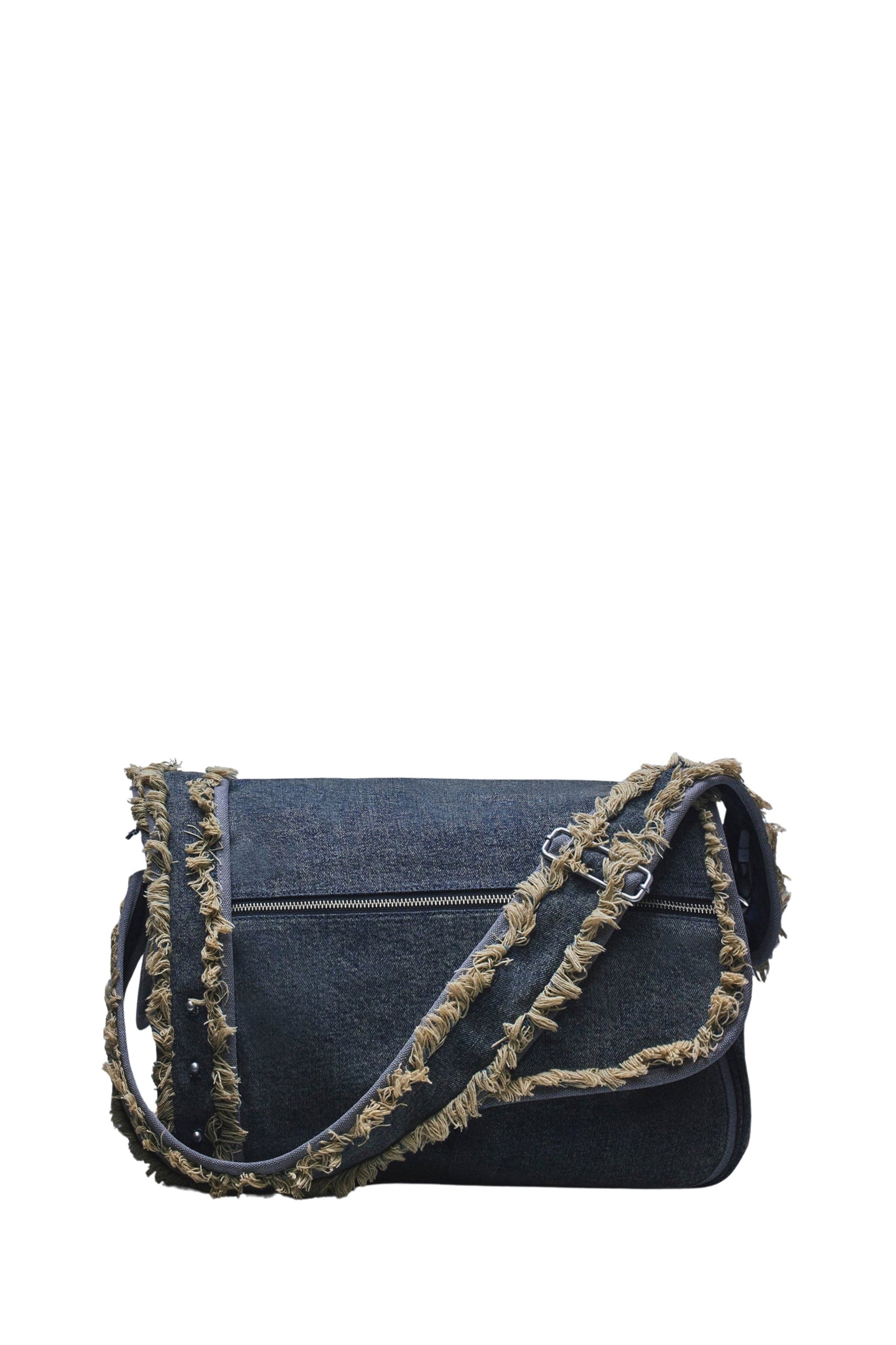 Sac à bandoulière effiloché en denim - Navy