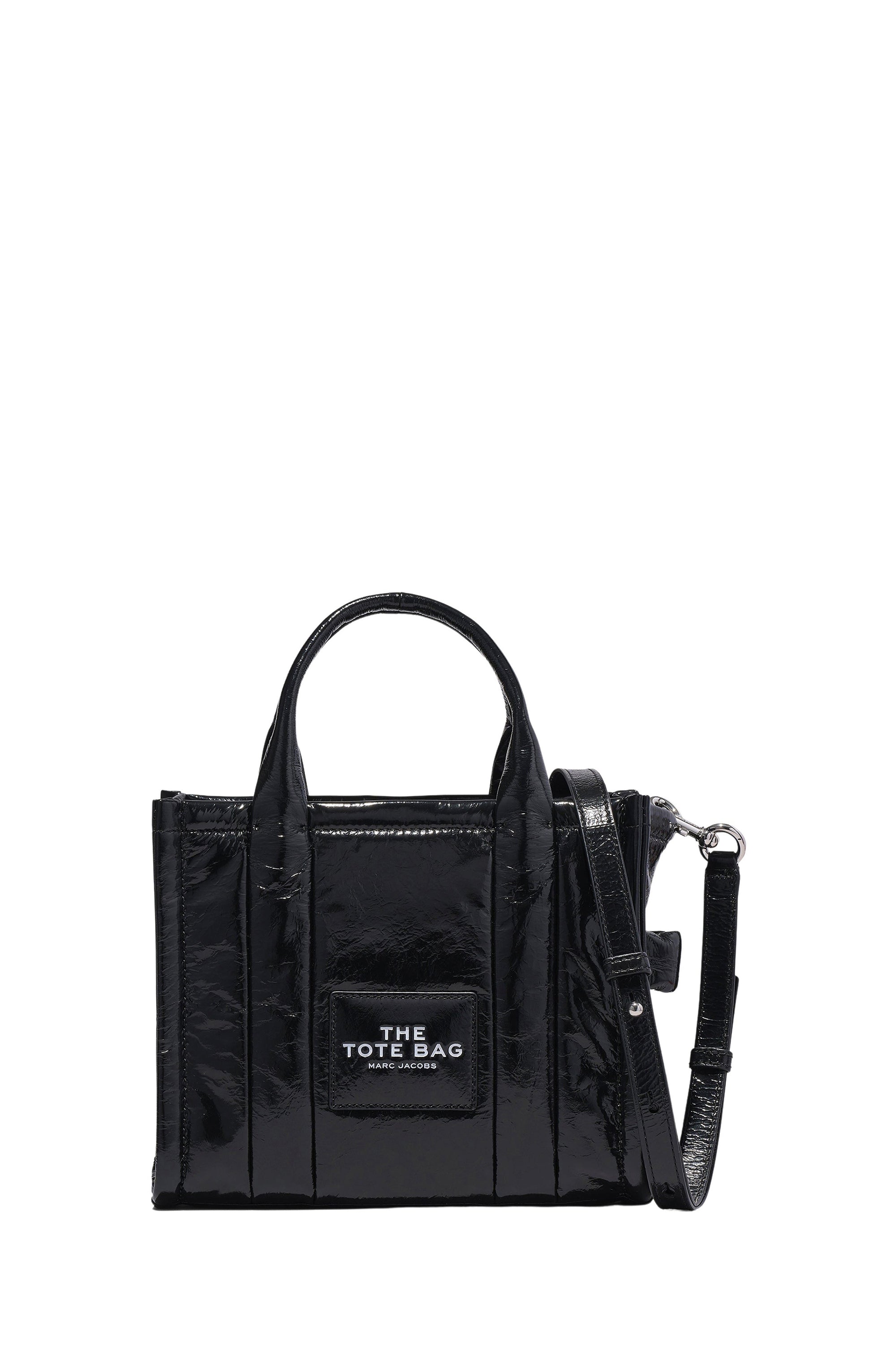Petit sac à bandoulière The Tote Bag verni en cuir - Black