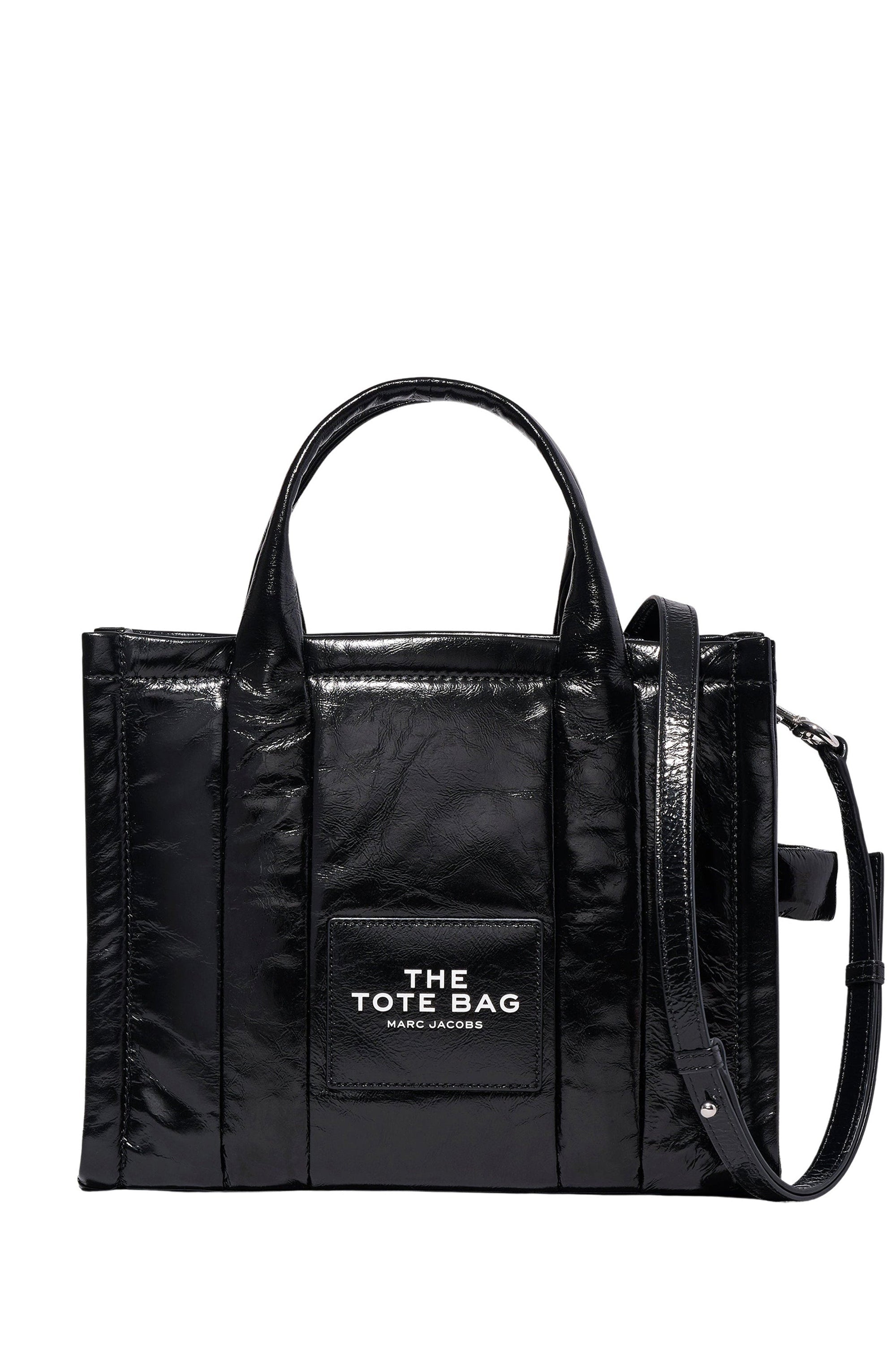 Grand sac à bandoulière The Tote Bag verni en cuir - Black