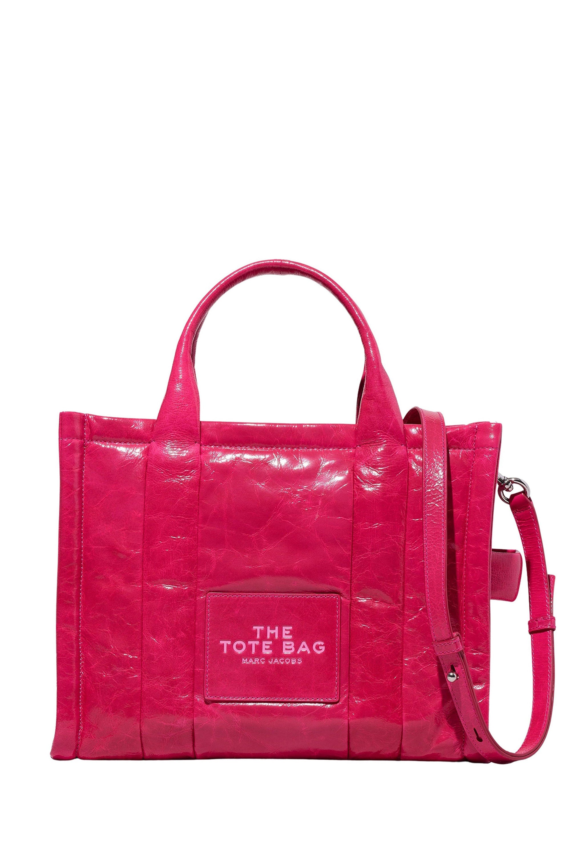 Grand sac à bandoulière The Tote Bag verni en cuir - Magenta