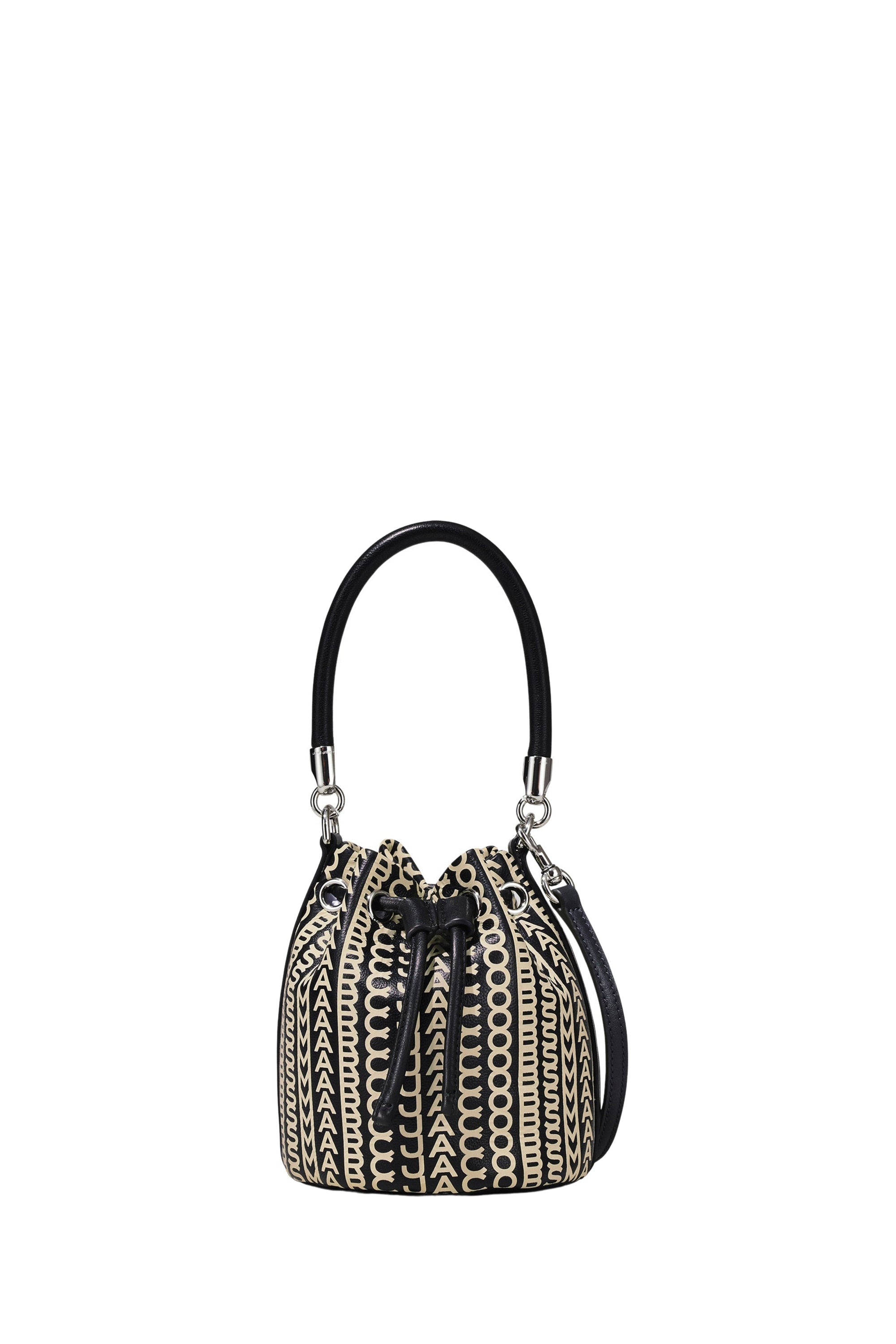 Mini sac seau Monogram en cuir - Black & White