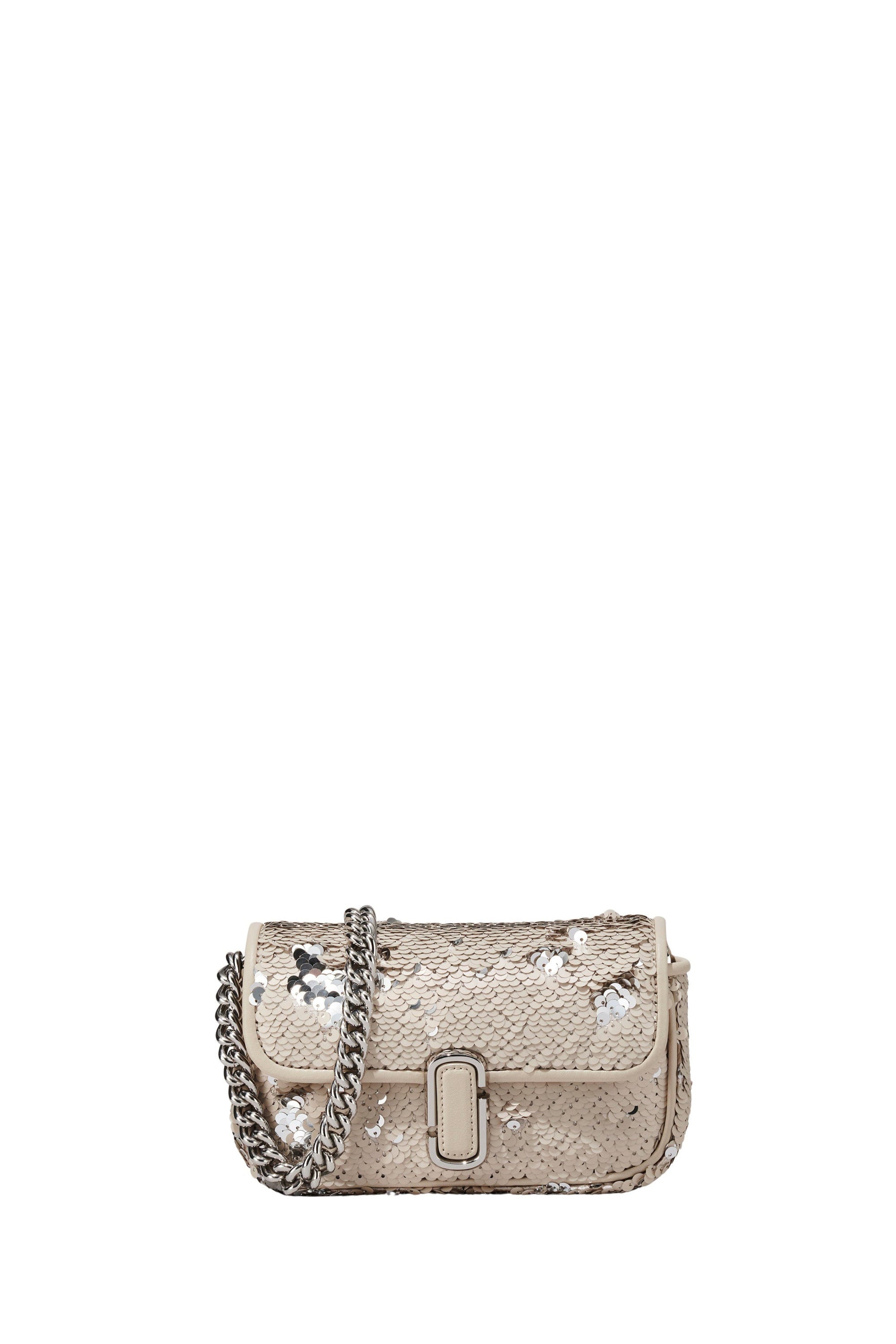 Petit sac à bandoulière avec sequins - Beige, Argente
