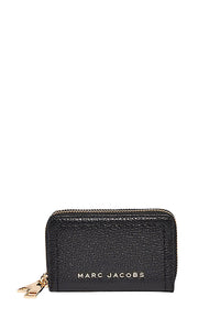 Leather card holder with double zip - Black
