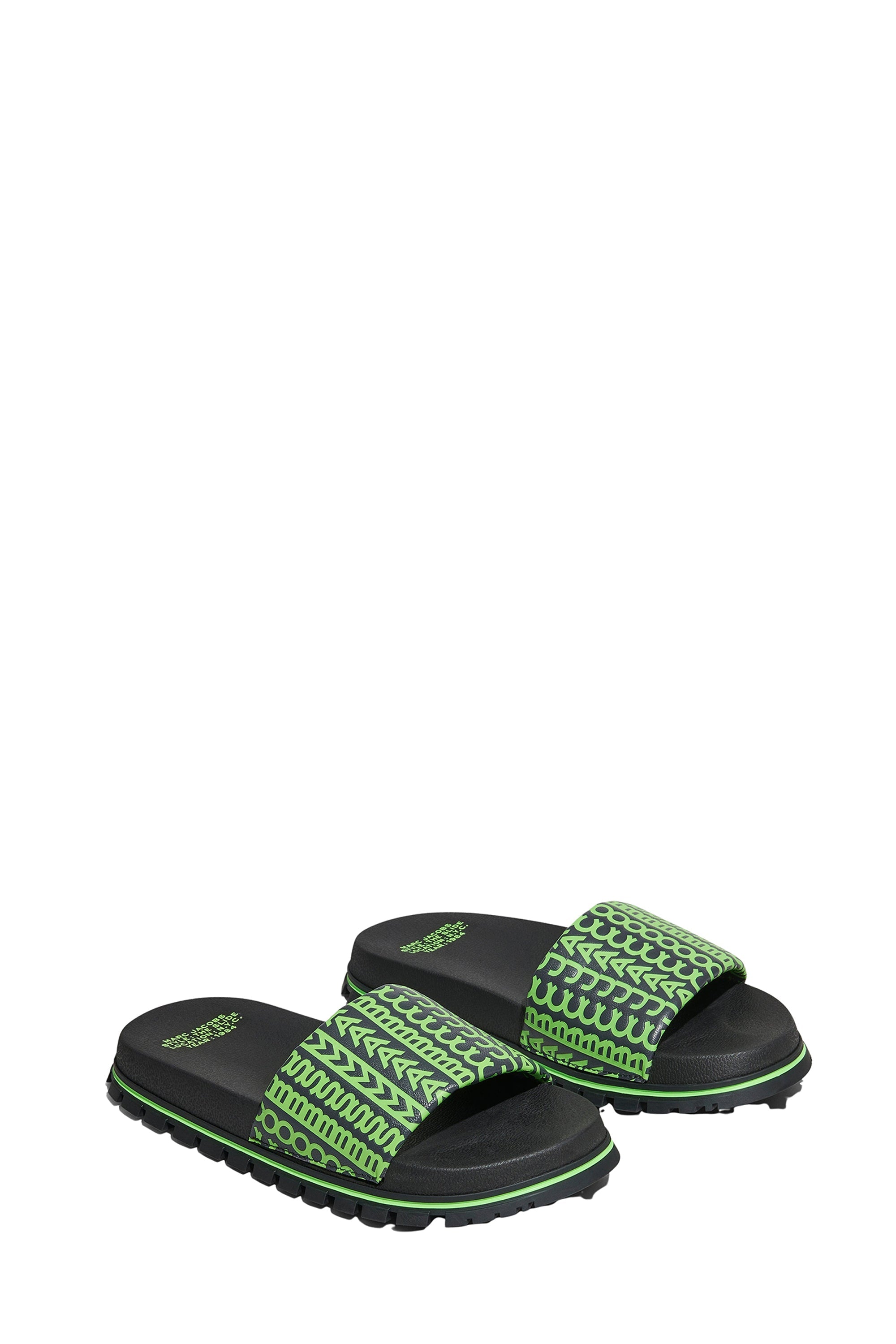 Mules plates Monogram en cuir - Grey & Fluo Green