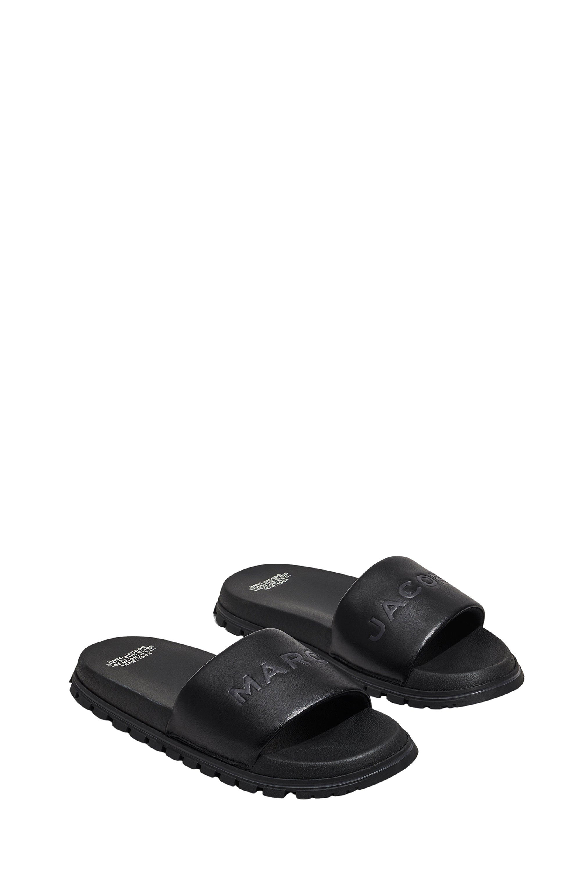 Mules plates à logo en cuir - Black