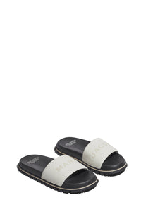 Flat mules with leather logo - Cotton White