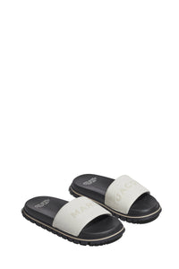 Mules plates avec logo en cuir - Cotton White