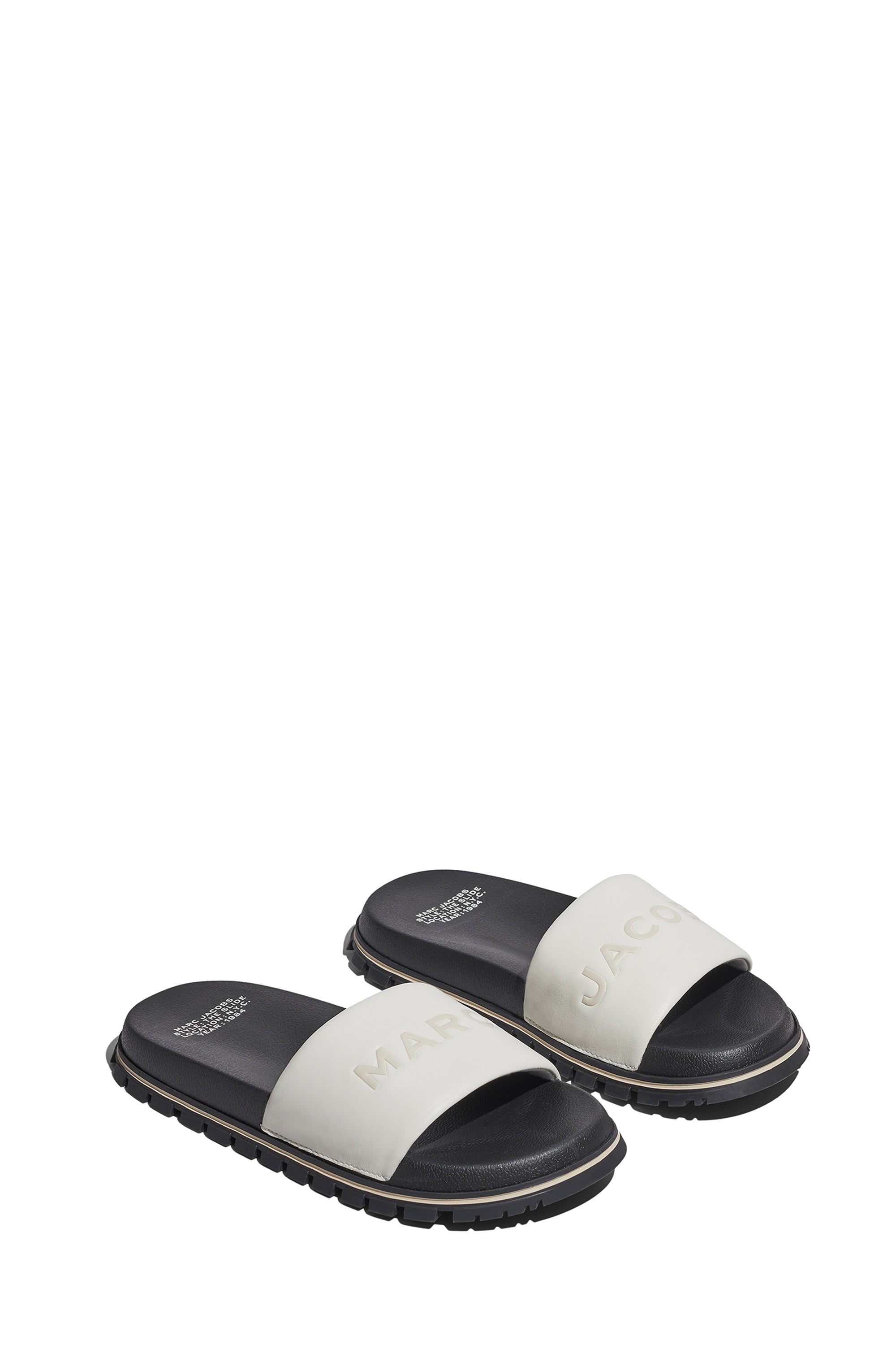 Mules plates avec logo en cuir - Cotton White