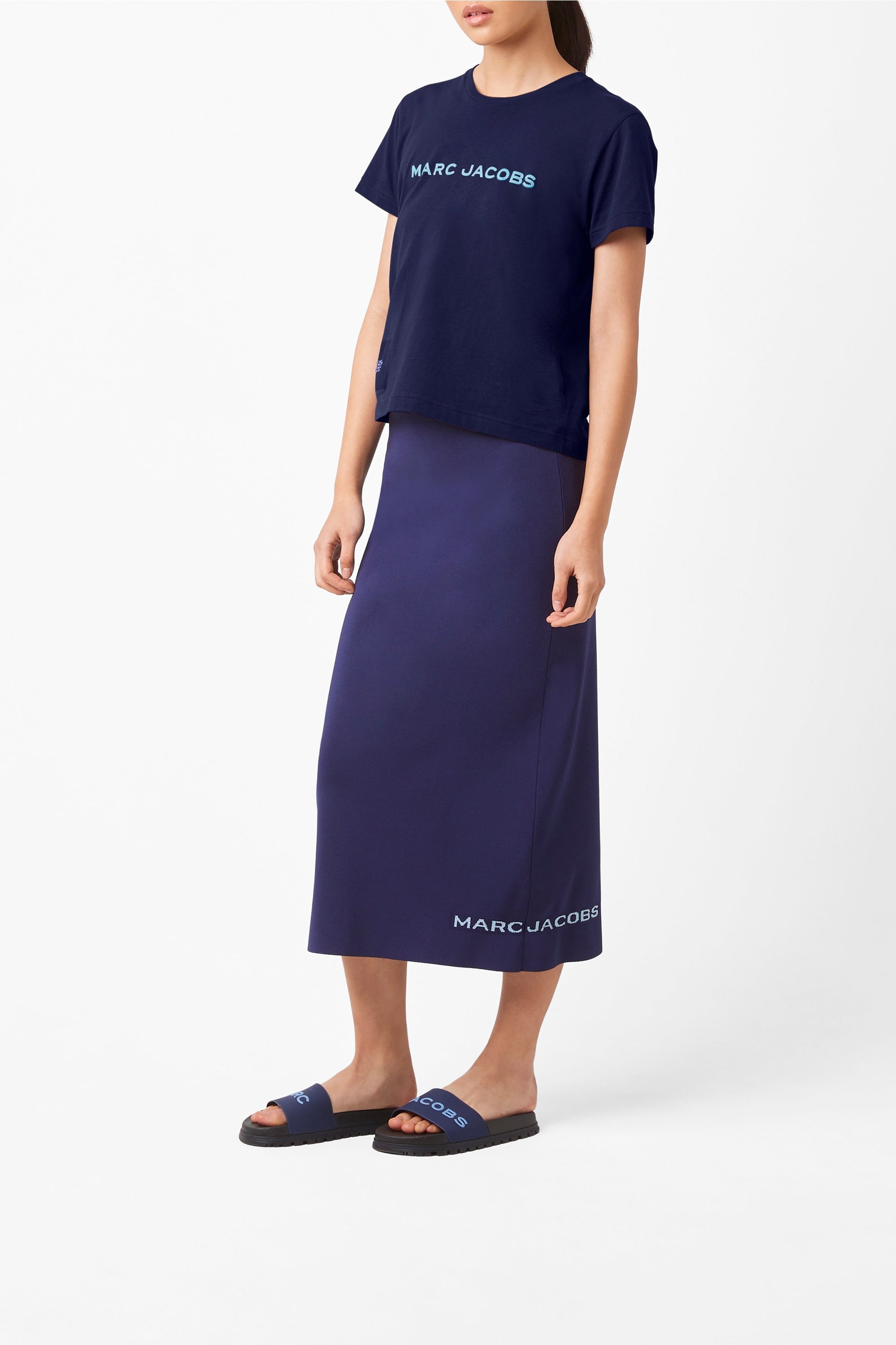 Jupe midi tube en maille - Blue Navy