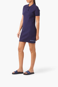 Short button-up polo dress - Navy Blue