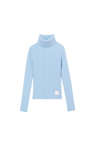 Col roule côtelé en laine - Blue