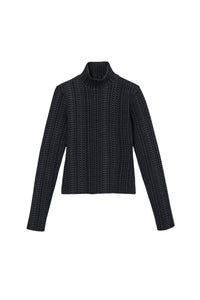 Monogram compact turtleneck in wool - Black & Charcoal