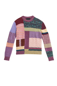 Pull patchwork à col rond en laine - Gold & Yellow