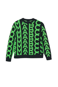 Pull Monogram à col rond en laine - Grey & Fluo Green