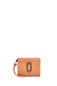 Portefeuille Compact à zip en cuir - Orange
