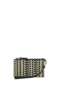 Portefeuille The Top Zip Wristlet à monogramme en cuir - Black & White