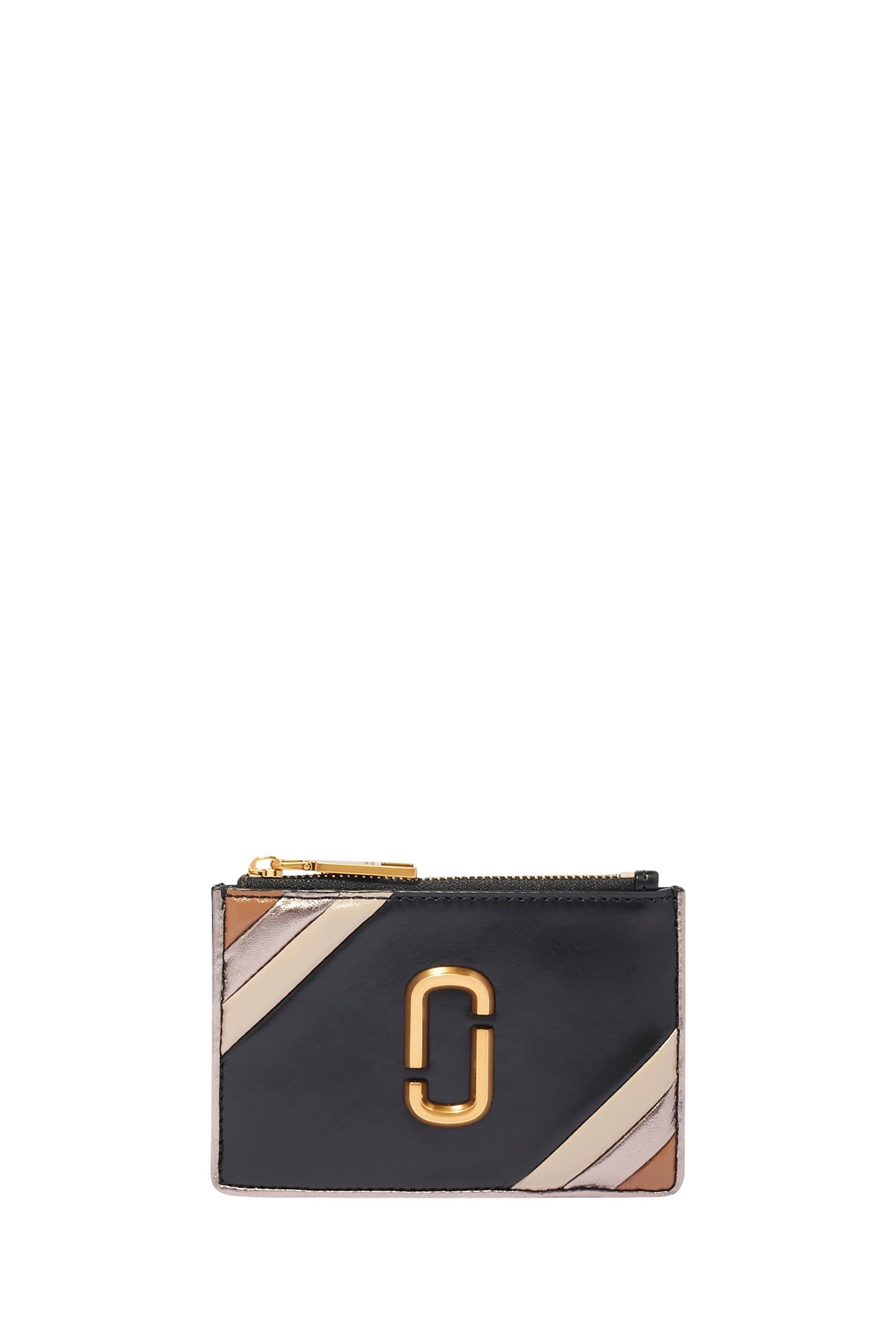 Portefeuille multi-compartiments zippé en cuir - Black Multicolor