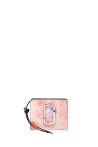 Portefeuille Compact à zip en cuir - Nude