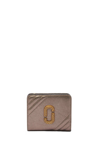 Portefeuille Compact à zip en cuir - Gris