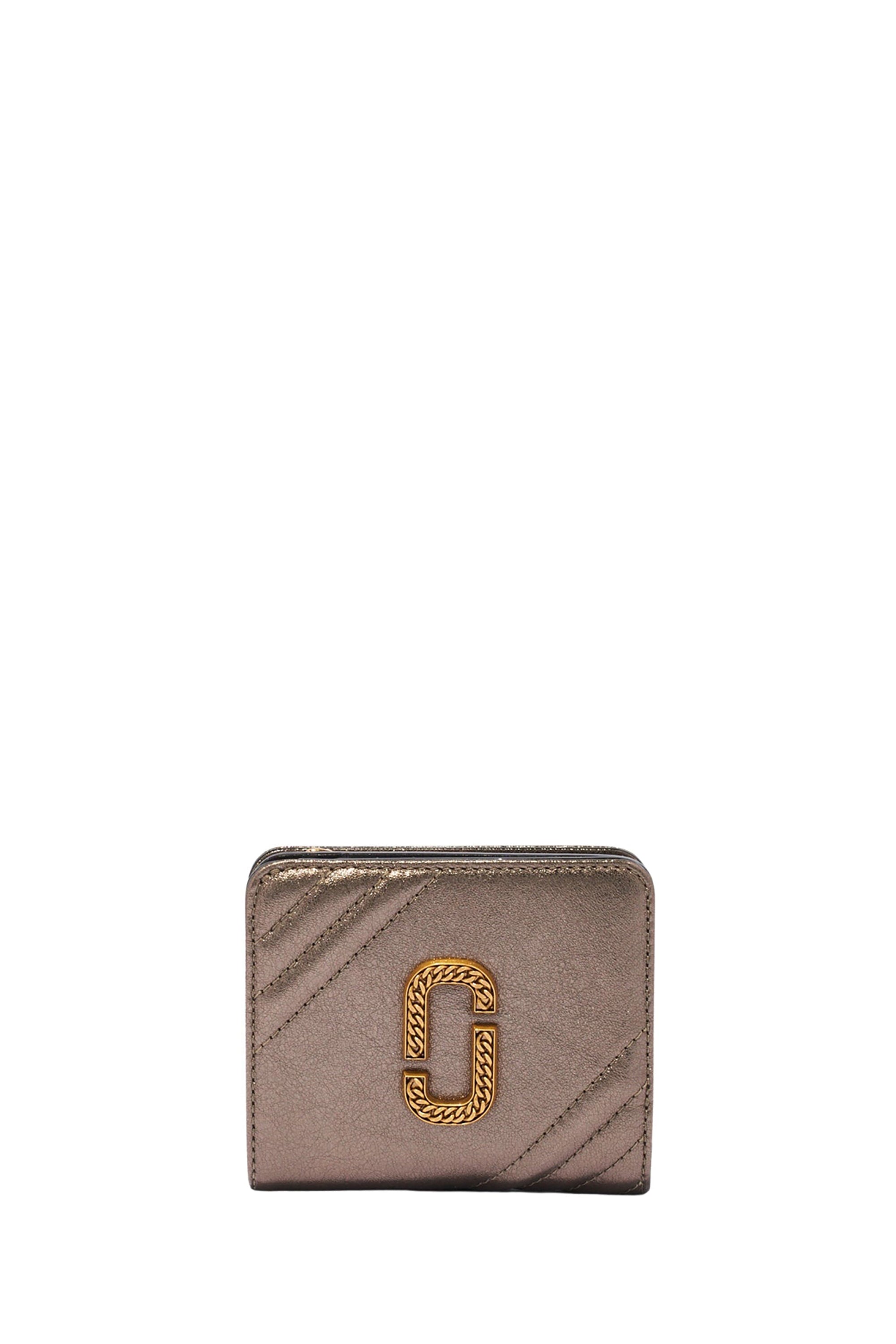 Portefeuille Compact à zip en cuir - Gris