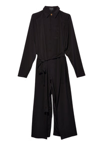 Combinaison boutonnée et nouée à la taille en soie - Black