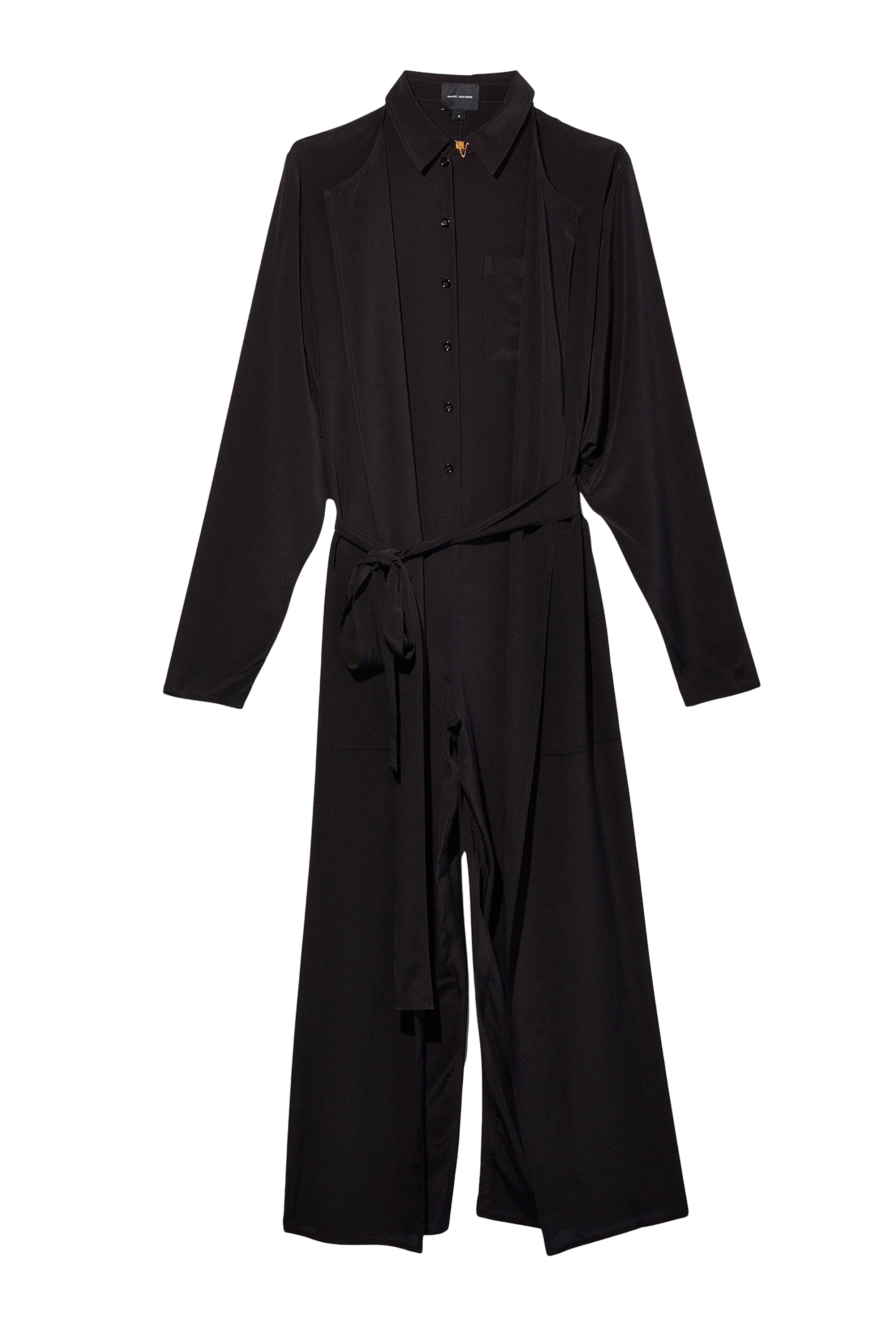 Combinaison boutonnée et nouée à la taille en soie - Black