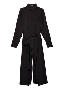 10 / DJV /150€ /10qty-10 /ST 100% /13 TROCA 214,5€   Combinaison boutonnée et nouée à la taille en soie - Black