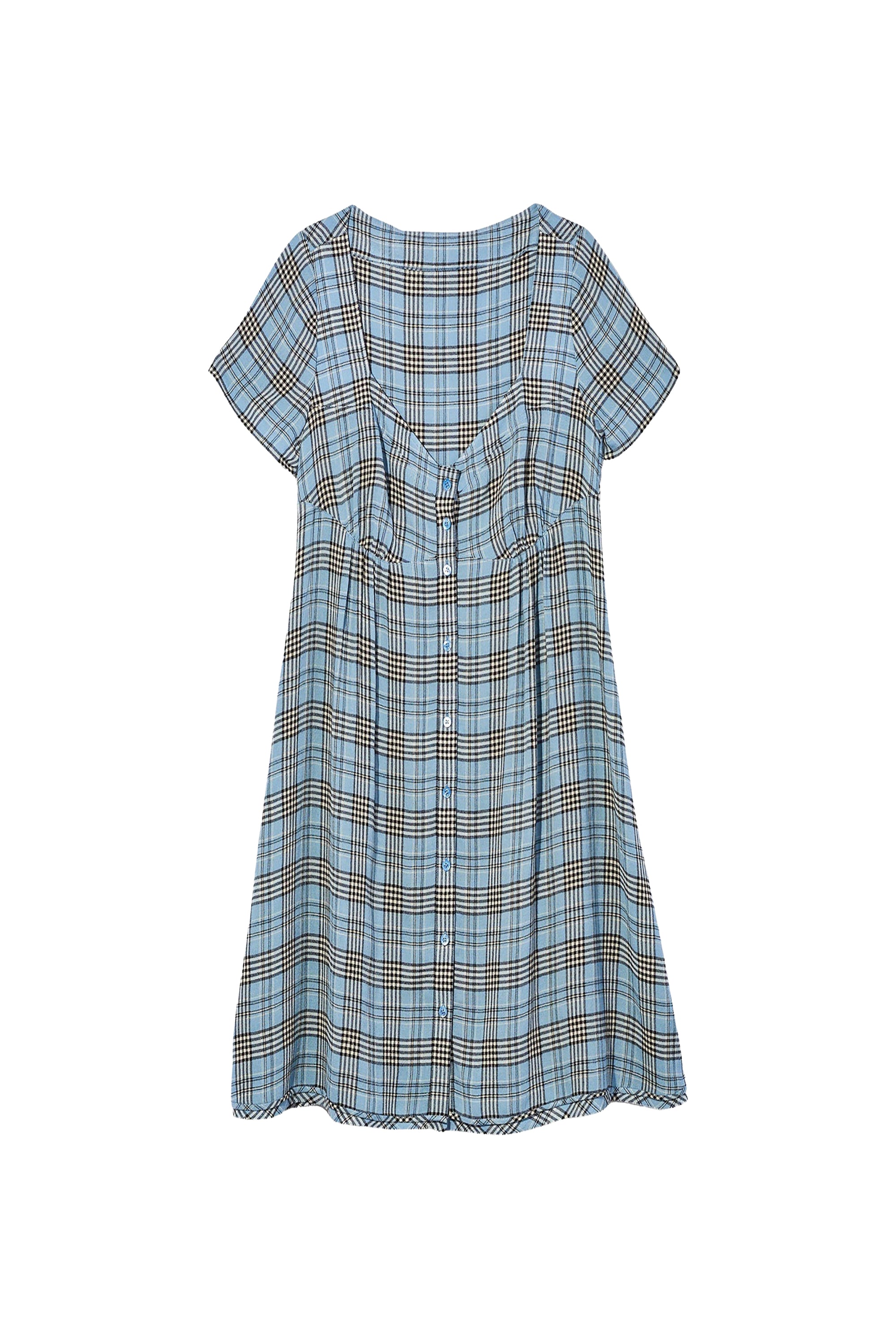 Robe midi boutonnée à carreaux - Blue