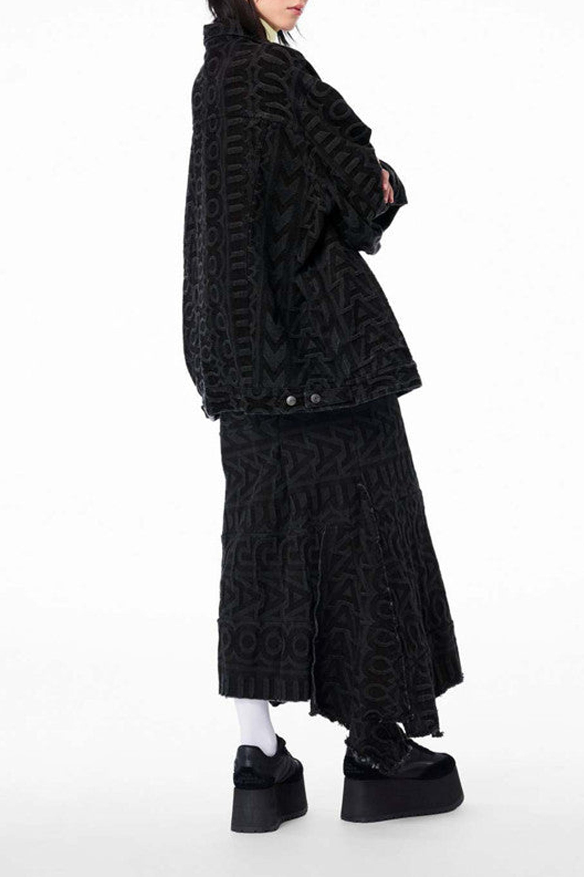 Jupe Monogram asymétrique en denim - Black
