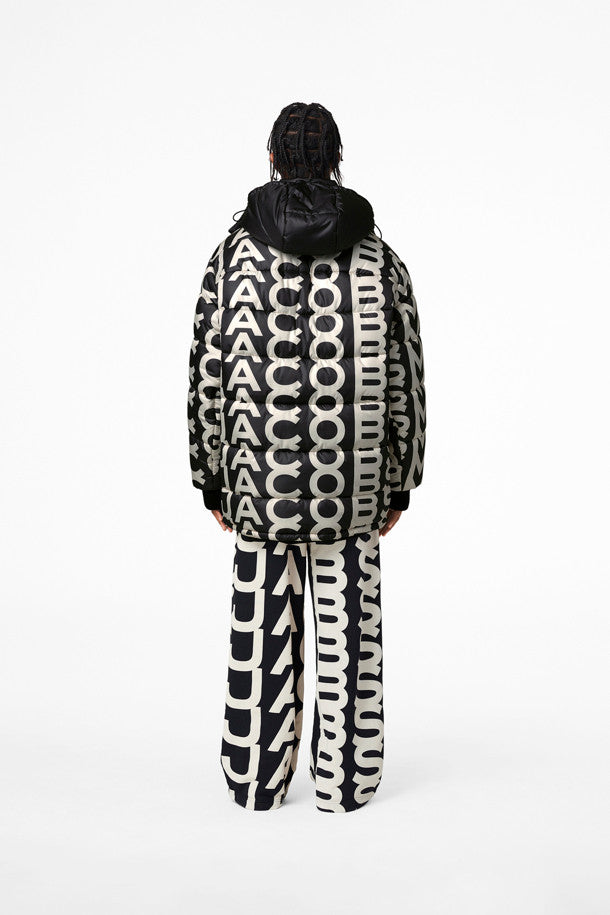 Doudoune Monogram à capuche matelassée - Black & Ivory