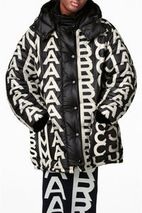 Doudoune Monogram à capuche matelassée - Black & Ivory