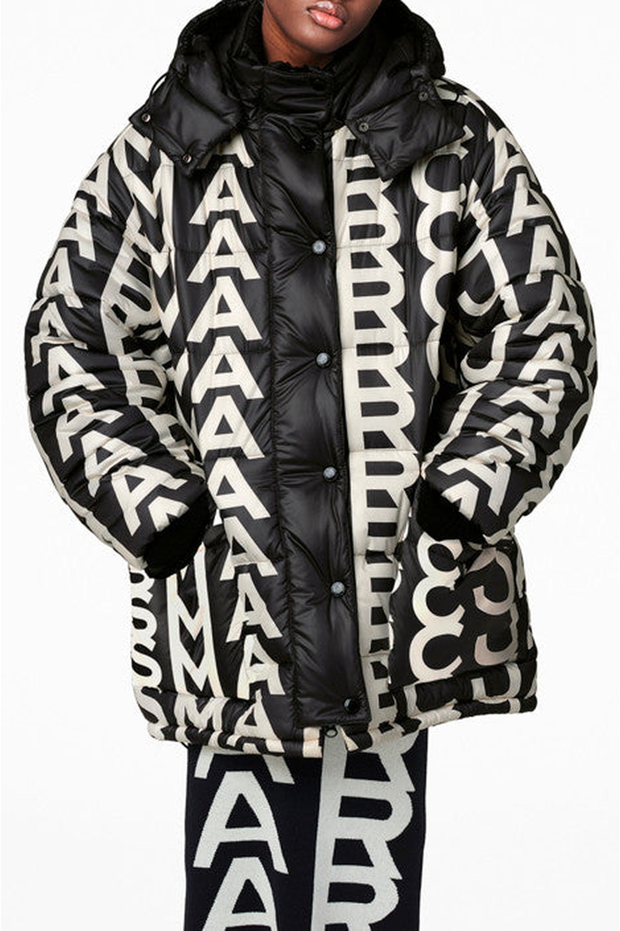 Doudoune Monogram à capuche matelassée - Black & Ivory