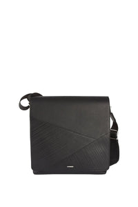 Sacoche à motif géométrique texturé en cuir - Noir