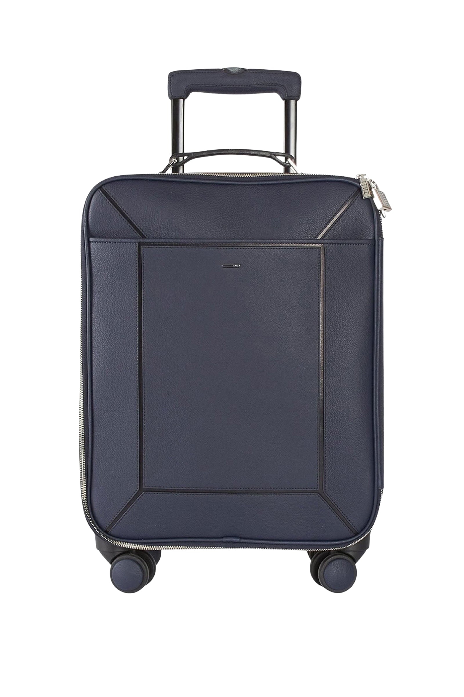 Valise cabine zippée et grainée en cuir - Bleu
