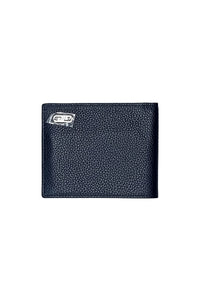 Portefeuille grainé à logo métallique en cuir - Noir