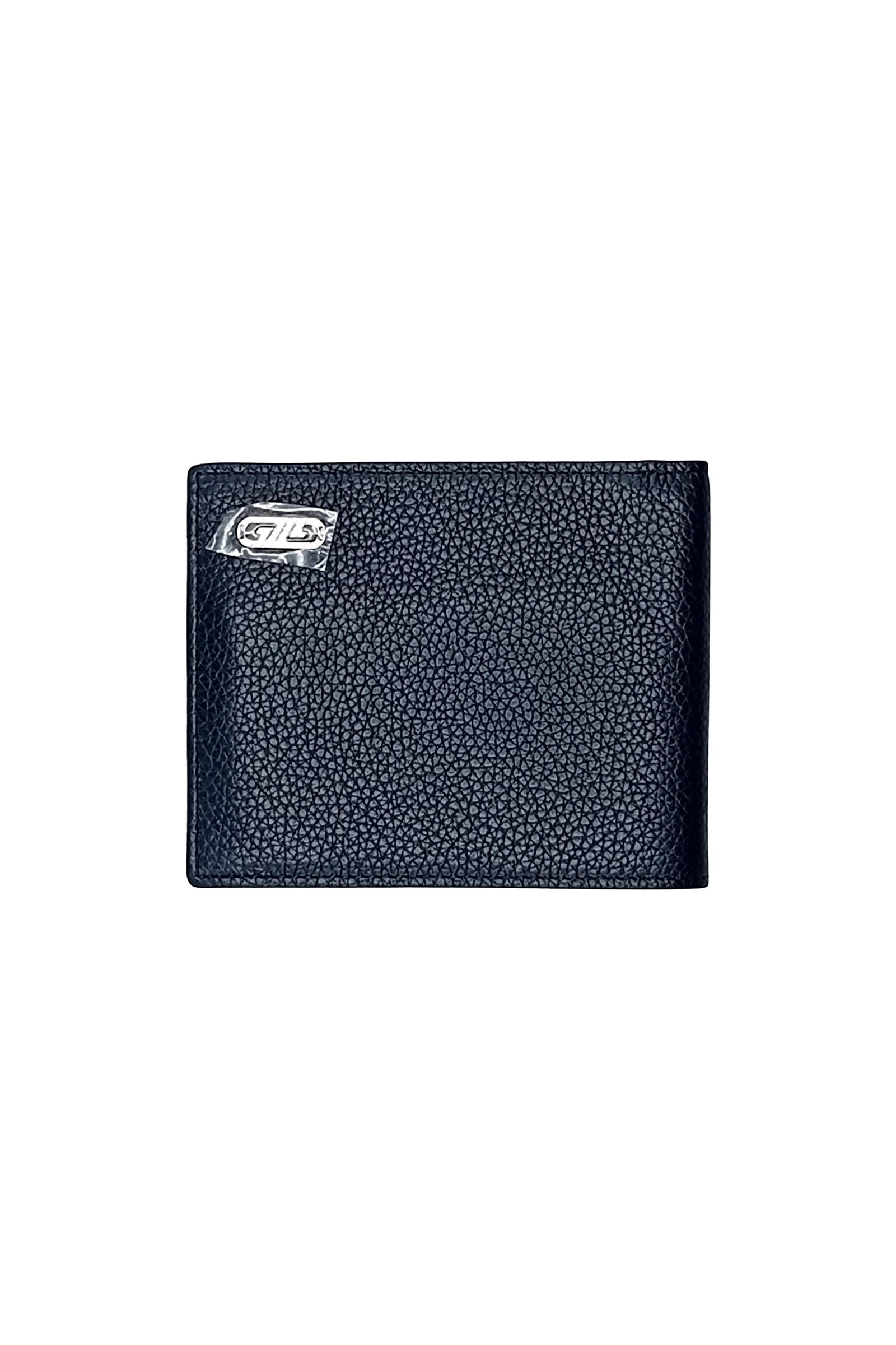 Portefeuille grainé à logo métallique en cuir - Noir