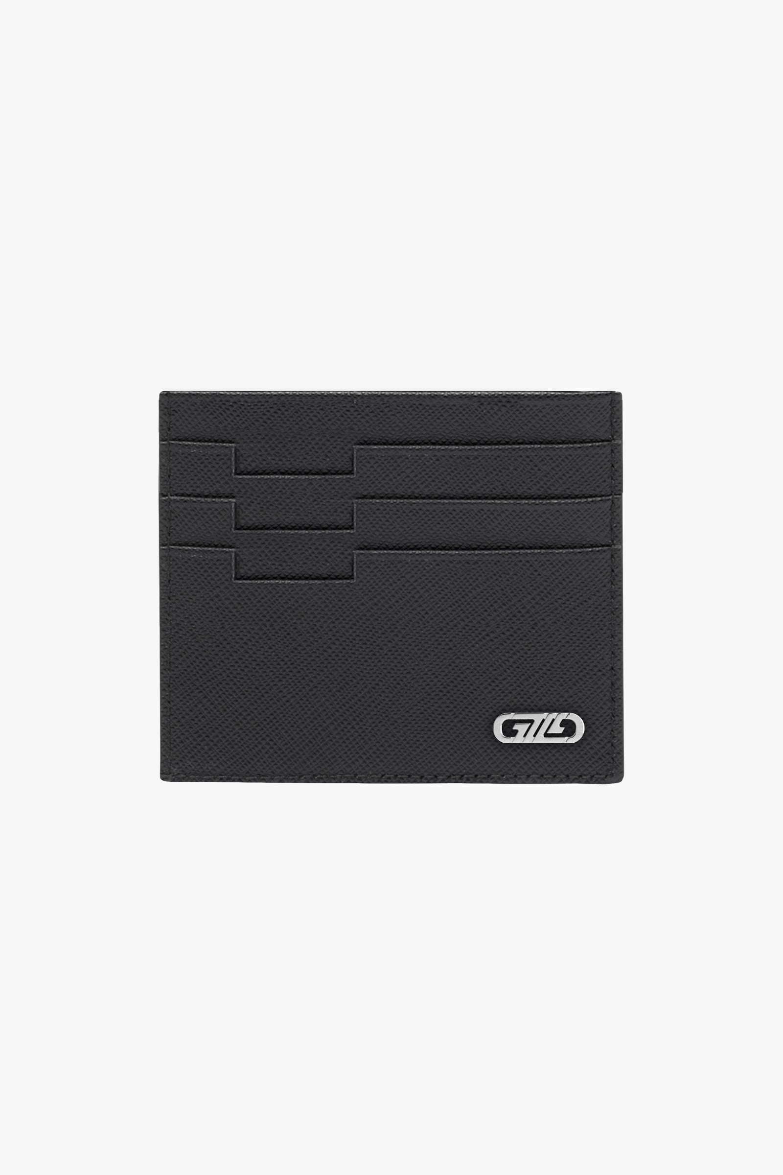 Porte-cartes à motif grainé en cuir - Noir