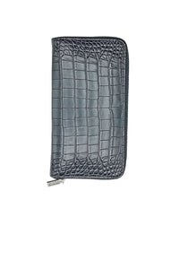 Portefeuille zippé gaufré en cuir exotique - Noir