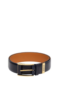 Ceinture à boucle et surpiqûres en cuir - Bleu