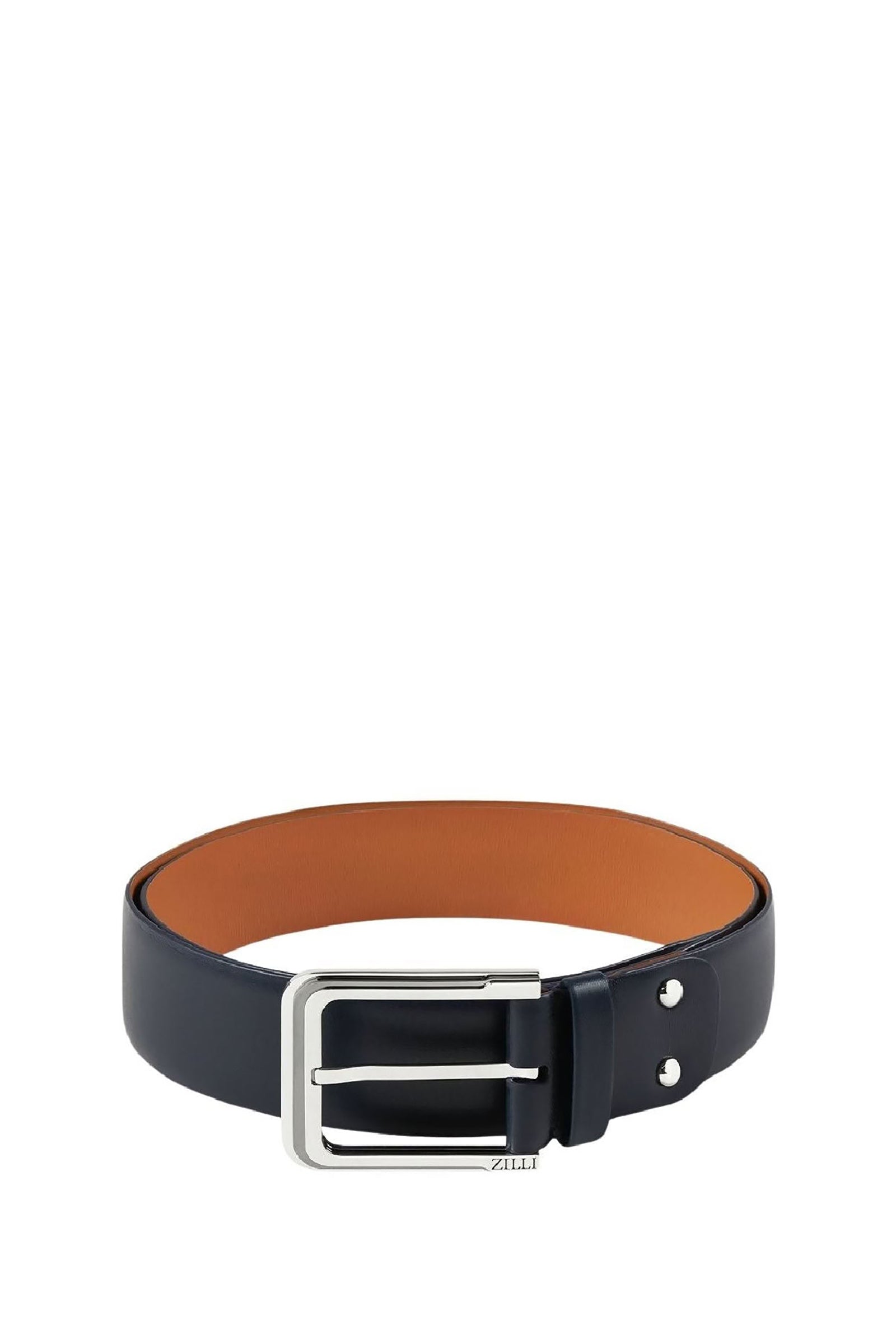 Ceinture à coutures ton sur ton en cuir - Bleu & Marron